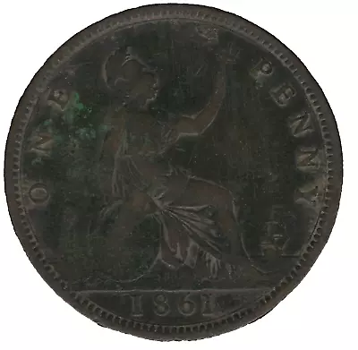 1861 Victoria One Penny Coin • £8.75