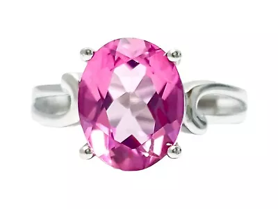 R0500S 8x10mm Oval Cut Pink Topaz Sterling Silver Modern Ring • $42