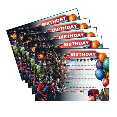 X24 Marvel Avengers Birthday Invitation 250gsm Cards Boys Girls Kids Party • £2.70