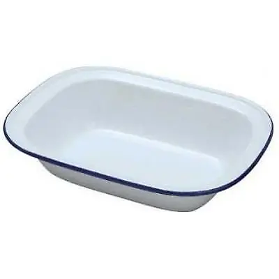 Falcon Enamelware White Enamel Oblong Pie Dish With Blue Rim Design D 20cm 44020 • £8.84