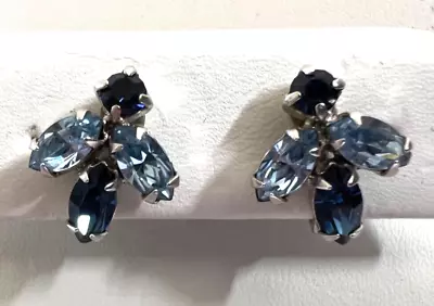 Beautiful Vintage Signed Sherman Sky And Sapphire Blue Earrings.  Mint Condition • $35