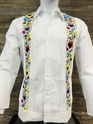 Men Camisa Guayabera Elegant Wedding Dress Shirt White Linen Floral Hummingbird • $70