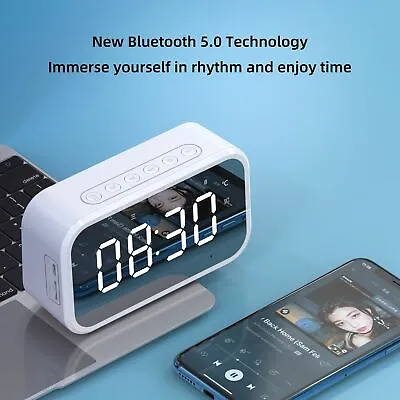 $23.99 • Buy Rechargeable Bluetooth LED Alarm Clock Mirror Digital Wireless Speaker FM Radio