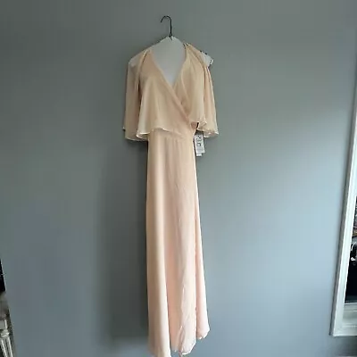 Modcloth Womens Chiffon Maxi Dress Size S Pink Short Sleeve V-Neck NWT • $75