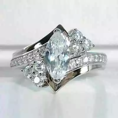 Bypass Engagement Ring 14K White Gold Plated 3Ct Marquise Cut Simulated Diamond • $78.99
