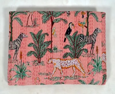 £39 • Buy Handmade Block Animal Print Indian Kantha Quilt Bedspread Throw Blanket Gudari