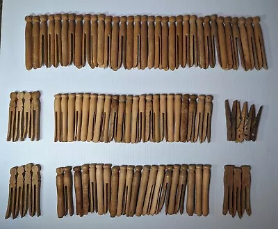 Vintage Lot Of 90 Wood Wooden Clothes Hanging Pins Pegs Round Square Heads • $28.90