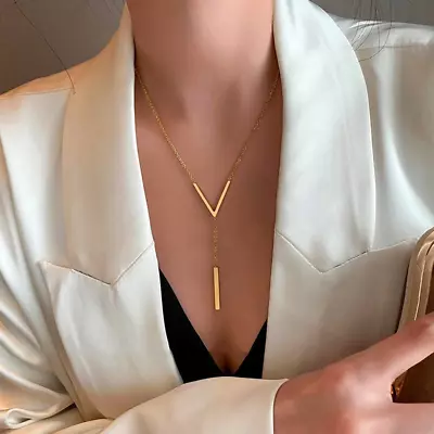 Women's Fashion Jewelry Gold Minimalist V Shaped Pendant Necklace 353 • $11.20