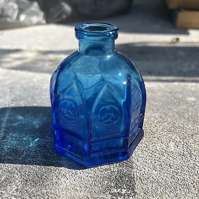 Vintage Wheaton Mini Blue Glass Bottle Cathedral Carters Ink Well NJ  • $15