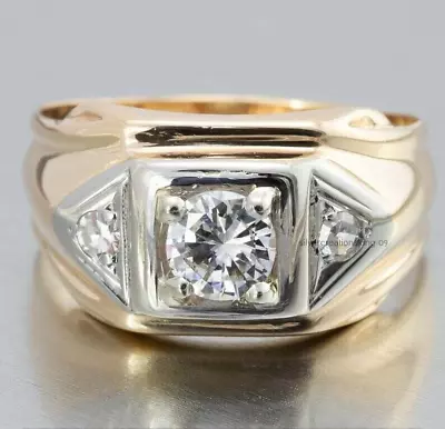 2 CT Round Simulated Diamond 925 Silver Gold Plated Pinky Engagement Ring Men's • $87.64