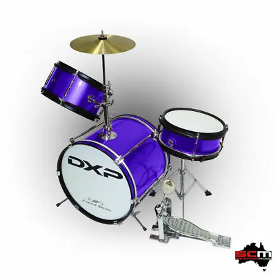 Junior 3 Piece Drum Set DXP Quality Metallic Blue Finish With Cymbal & Sticks • $249