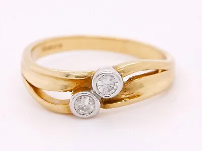 £210 • Buy 9ct Yellow Gold Twin Stone Design Diamond 0.20ct Dress Size M Ring British Made