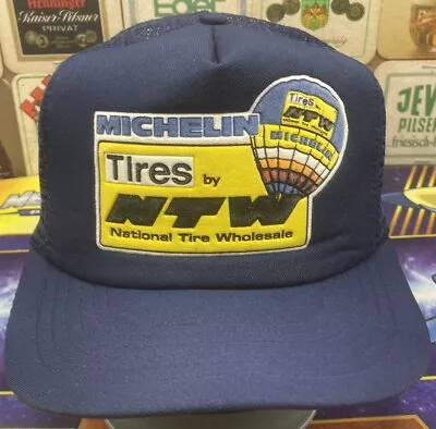 VTG 890s Michelin NTW Tires Blue Foam Mesh Trucker Snapback Hat Hot Air Balloon • $39.99