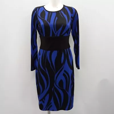 Michaela Louisa Patterned Dress UK 12 Blue Black RMF03-RP • £7.99