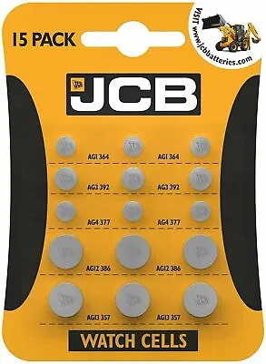 15 X JCB Universal Watch Cell Batteries Popular Size 364/392/377/386/357 Battery • £2.69