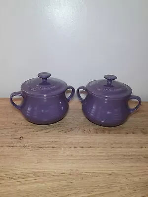 Le Creuset Stoneware Soup Bowls With Lids Stew Pot Cassis Purple (Set Of 2) • £44.95
