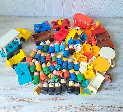 Vintage Fisher Price Little People Wooden Dogs Circus Train Furniture Lot 80pc • $50