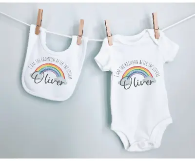 £7.99 • Buy Personalised Baby Vest & Bib IVF Miscarriage Rainbow Baby After Storm  Gift