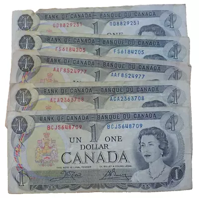 CANADA Lot (5) 1973 $1 ONE Dollar Notes - Bank Of Canada Ottawa • £0.80