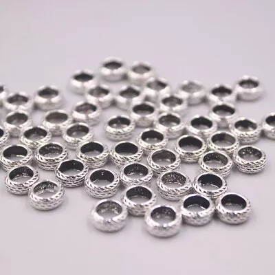 10pcs Pure 925 Sterling Silver Spacer Bead Vintage Circle Beads Accessories  • $8.66