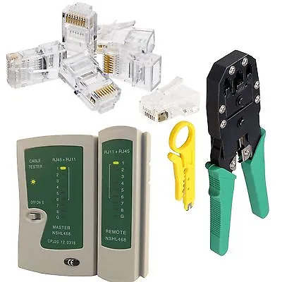 £12.95 • Buy RJ45 Ethernet Cable Tester Crimping Stripper Cutter + 100 Connector For Network