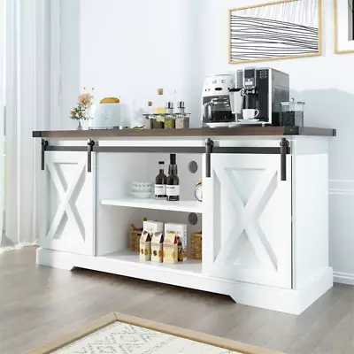 58 Inch Farmhouse TV Stand Rustic Wooden Entertainment Center For 65inch TV • $195.99