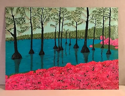 Naive Outsider Art Painting  “Greenfield Lake” (NC) Signed Titled Dated 1967 • $210