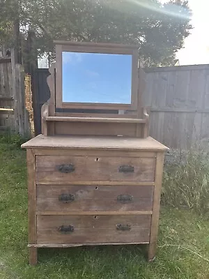 Vintage Antique Victorian Oak Dresser With Drawers And Mirror  • £89.99