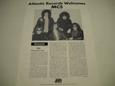 MC5 Atlantic Records Welcomes MC5 Rare Original RW 1969 Promo Poster Ad • $14.50