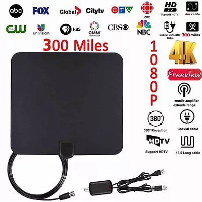 300 Mile Long Range Flat Indoor Detachable Amplified Antenna Hd High TV 4K 1080P • £10.87