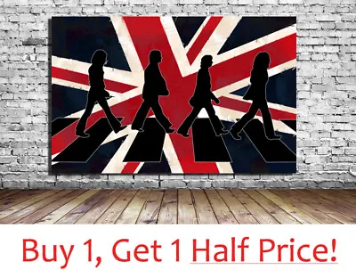 The Beatles Canvas Wall Art : Abbey Road Union Jack Pop Art Canvas Print  • £57.99