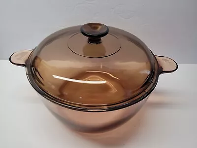 Vision Corning 4.5L Amber Glass Dutch Oven Stock Pot W/Lid Pyrex USA • $24.99