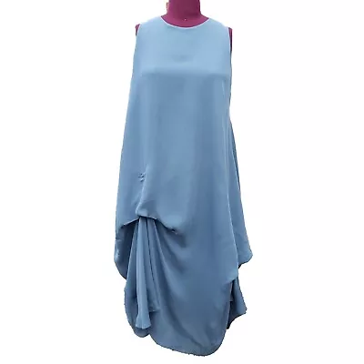 Morgane Le Faye Dress Gray Silk Crew Neck Sleeveless Asymmetrical Swing Medium • $135.97