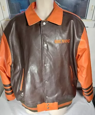 VTG Cleveland Browns Jacket Mens  Brown PVC Leather Logo First Down XL • $90