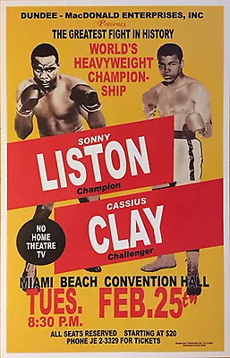 REPLICA Muhammad Ali Aka Cassius Clay Vs. Sonny Liston Boxing Fight Poster • $19.95