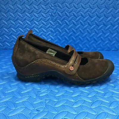 Merrell Plaza Bandeau Womens Brown Suede Comfort Wedge Mary Jane Shoes Size 8 • $219.95
