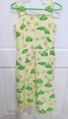 The Vested Gentress Yellow Dress Green Frogs Pink Lilly Pads Sz 8 Vintage • $130