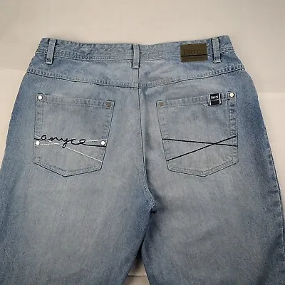 Enyce Relaxed Straight Fit Men Jean Sz 38x34 Blue Distressed Denim 90s Y2K Style • $22.99