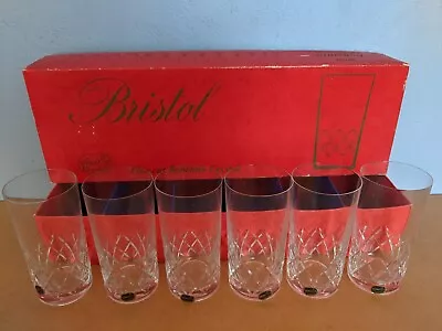 Set Of 6 Vintage Bohemia Crystal Bristol Cut  Highball Crystal Tumblers • $85