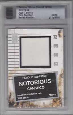 2010 Jose Canseco ITG Famous Fabrics Notorious JERSEY /9 - Oakland A's • $69.99