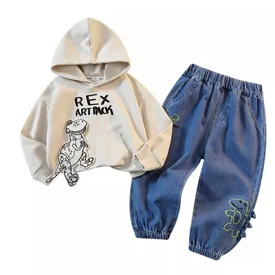  Kids Baby Boys Tracksuit Dinosaur Hooded Tops Pants Clothes 2 PCS Outfits Set • £16.99