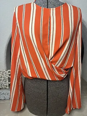 Miss Selfridge Womens Orange Stripe Slightly Cropped Blouse Top Shirt Size 8 • $15.50