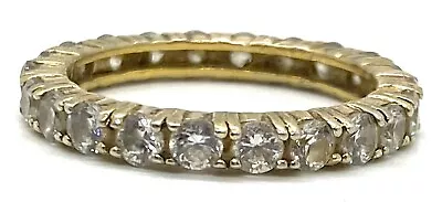 Prong Set Round CZ Eternity Band Gold Tone Sterling Silver 925 Ring Size 9 • $26