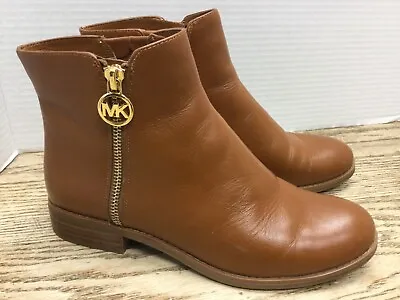 MICHAEL KORS Luggage Brown Leather LAINEY Ankle Bootie Boots Size 7 • $60