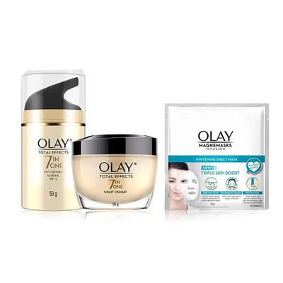 $131.66 • Buy SET 3 OLAY Total Effects 7in1 Anti Aging Day & Night Cream + Brightening Mask