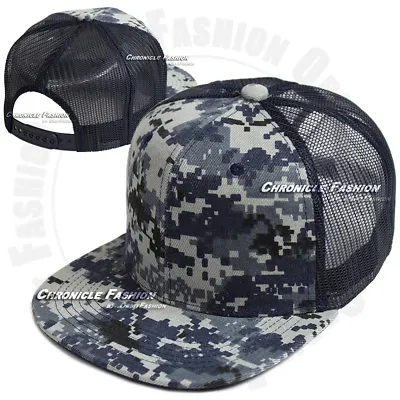 Trucker Hat Mesh Baseball Cap Snapback Adjustable Plain Solid Flat Hip Hop Men • $8.75