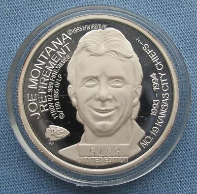 1995 Joe Montana Retirement 1 Oz .999 Silver NFL KC Chiefs & SF 49ers Enviromint • $65.99