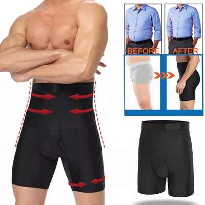 Men Compression High Waist Boxer Shorts Girdle Pants Body Shaper Tummy Slimming • $29.79