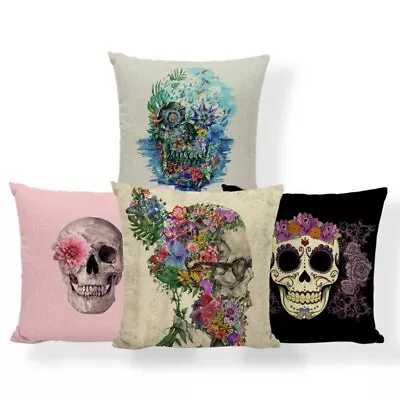 Skull Vintage Cushion Cover Floral Tropical Pillowcase Parrot Anime Headboard • $8.79