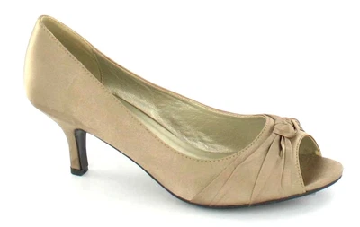 £5.99 • Buy *SALE* Spot On F1483 Ladies Taupe Satin Peep Toe Court Shoes